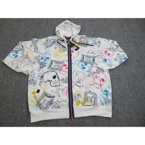 VINTAGE Five Elementz Hoodie Mens 3XL White AOP Skull Hip Hop Y2K Grunge Skater